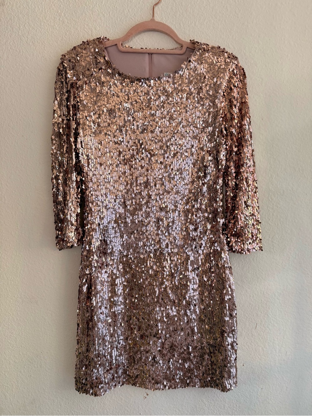 True-Vintage 80s Rose Gold Paillette Sequin  Shift Dress Medium